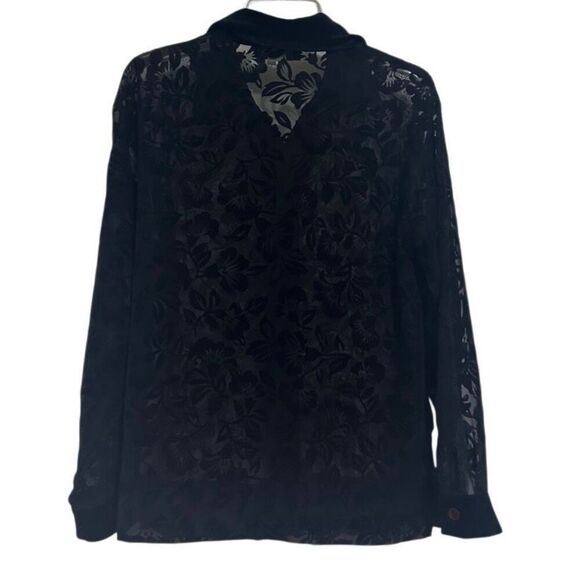Vintage Truffles Blouse Womens Medium Black Jacquard Velvet Burnout Floral Sheer - Picture 5 of 10